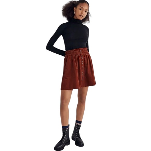 Madewell Sz M Buttton Front Corduroy Mini Skirt Brown Casual Preppy School Fall - Picture 1 of 9